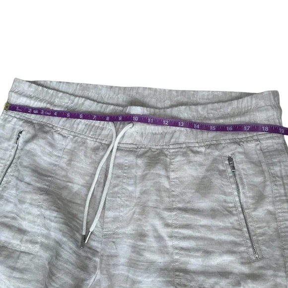 Athleta Cabo Tide Linen Jogger Pants Womens Size 16T Tall Beige Camo Drawstring - Picture 10 of 11